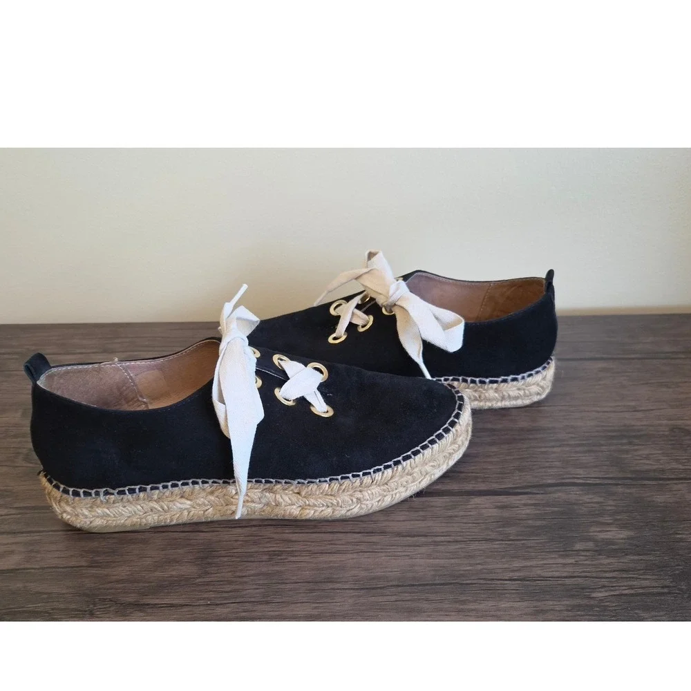 Eric Michael Black Suede Espadrille Platform Lace Up Shoes‎ Spain Womens 38/7.5